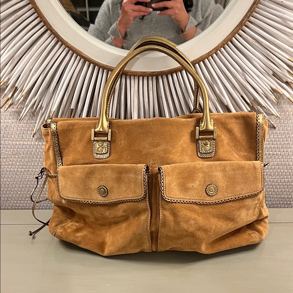 J. Crew Tan Suede Tote with Gold Accents